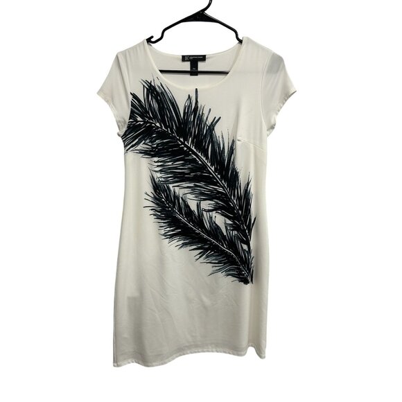 INC International Concepts Petite White Dress Black Feather Design SZ PM - Picture 1 of 8